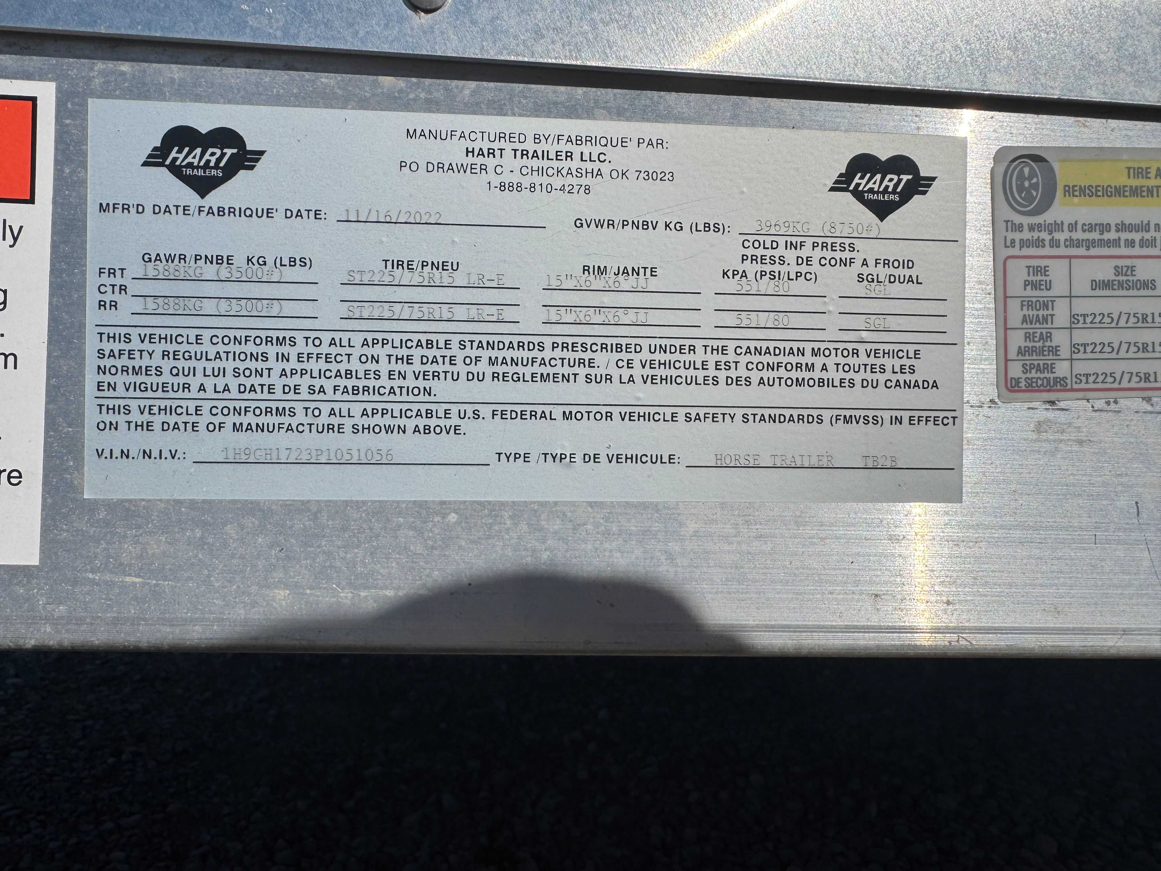 Used 2023 Hart Trailer 2H Straight Horse Trailer